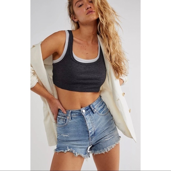 NWT Free People CRVY Vintage High-Rise Denim Shorts in New Hightide Blue size 31 - Picture 1 of 13